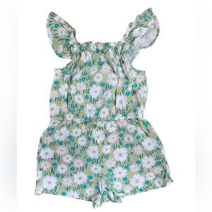 Cat & Jack green floral romper with drawstring and snaps - 12 M - EUC